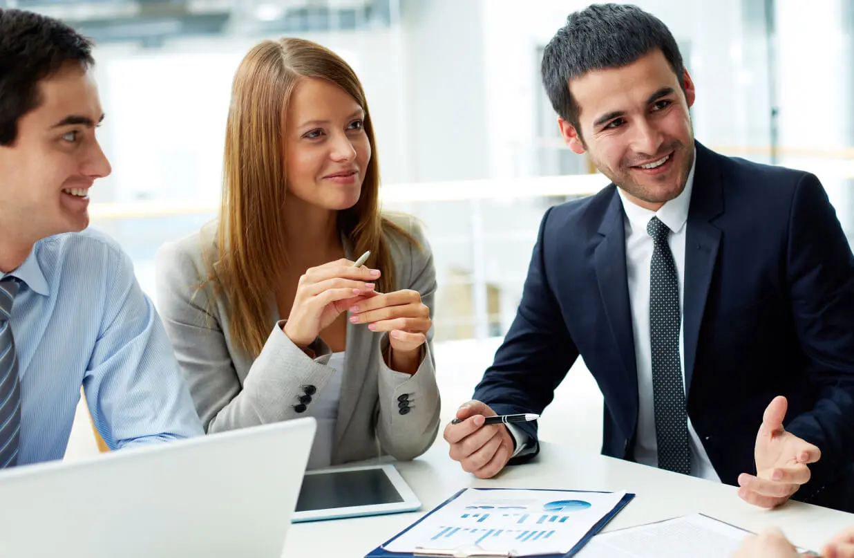 Smiling business advisor in a navy suit